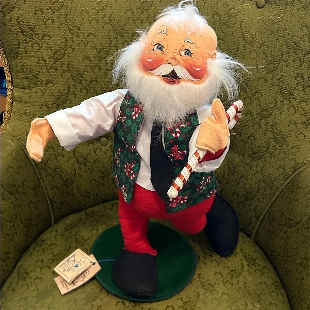Vintage Annalee Santa Figure with Red and Green Outfit aprox 17”h